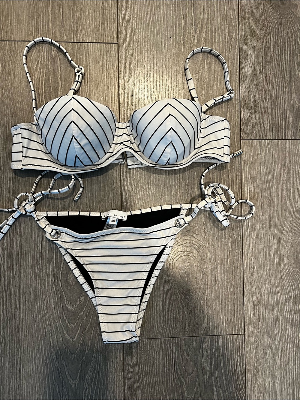 Fleur du Mal White and Black Striped Push-Up Bikini